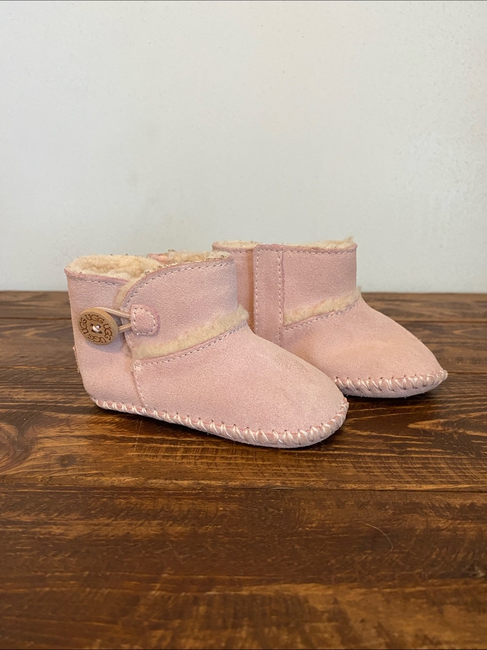 UGG Pink Suede Shearling Baby Booties